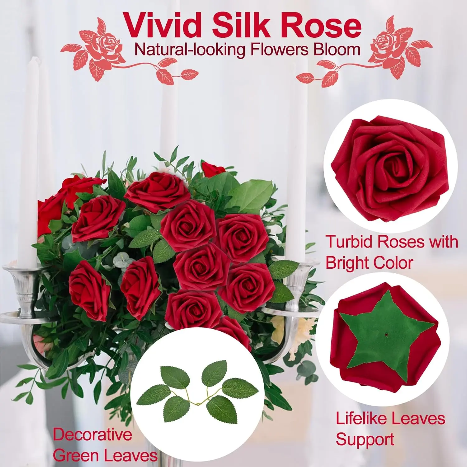 30PCS Artificial Flower PE Foam Roses Leaves Wedding Bridal Bouquets Diy Gifts Party Table Home Room Decora Halloween Christmas
