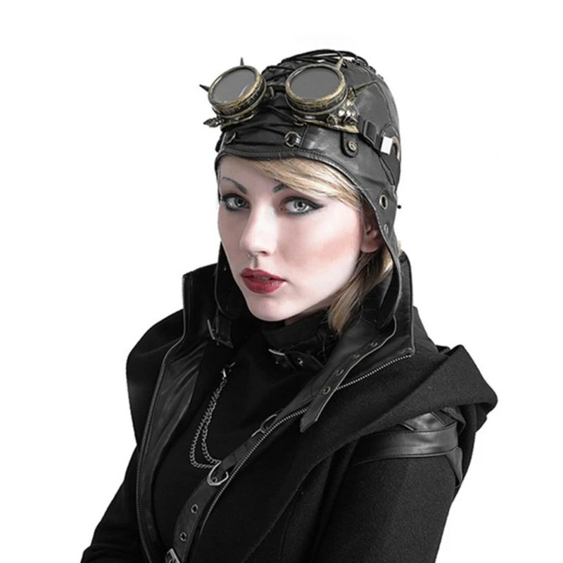 Steampunk kapelusz z goglami mężczyźni Punk czapka z nausznikami Steampunk czapka z nausznikami Bomber kapelusz SteamPunk traperhat Punk Hat