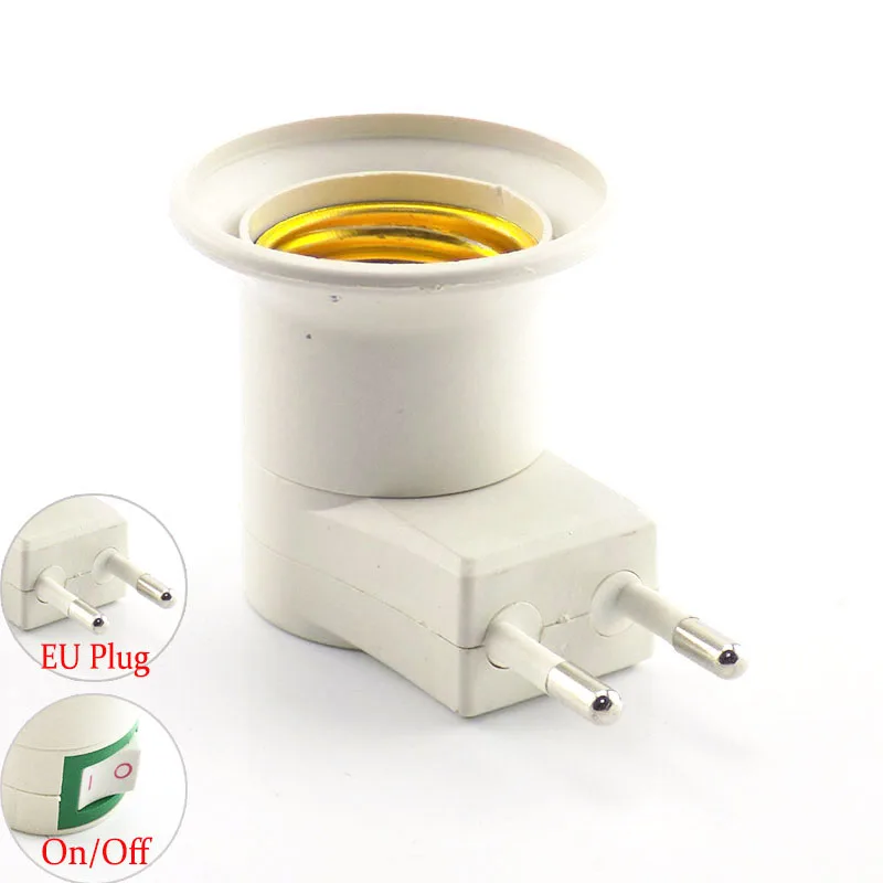 La UE lámpara LED E27 titular de la Base Convertidor para luz adaptador para bombilla hembra enchufe de la UE en/botón interruptor de alimentación