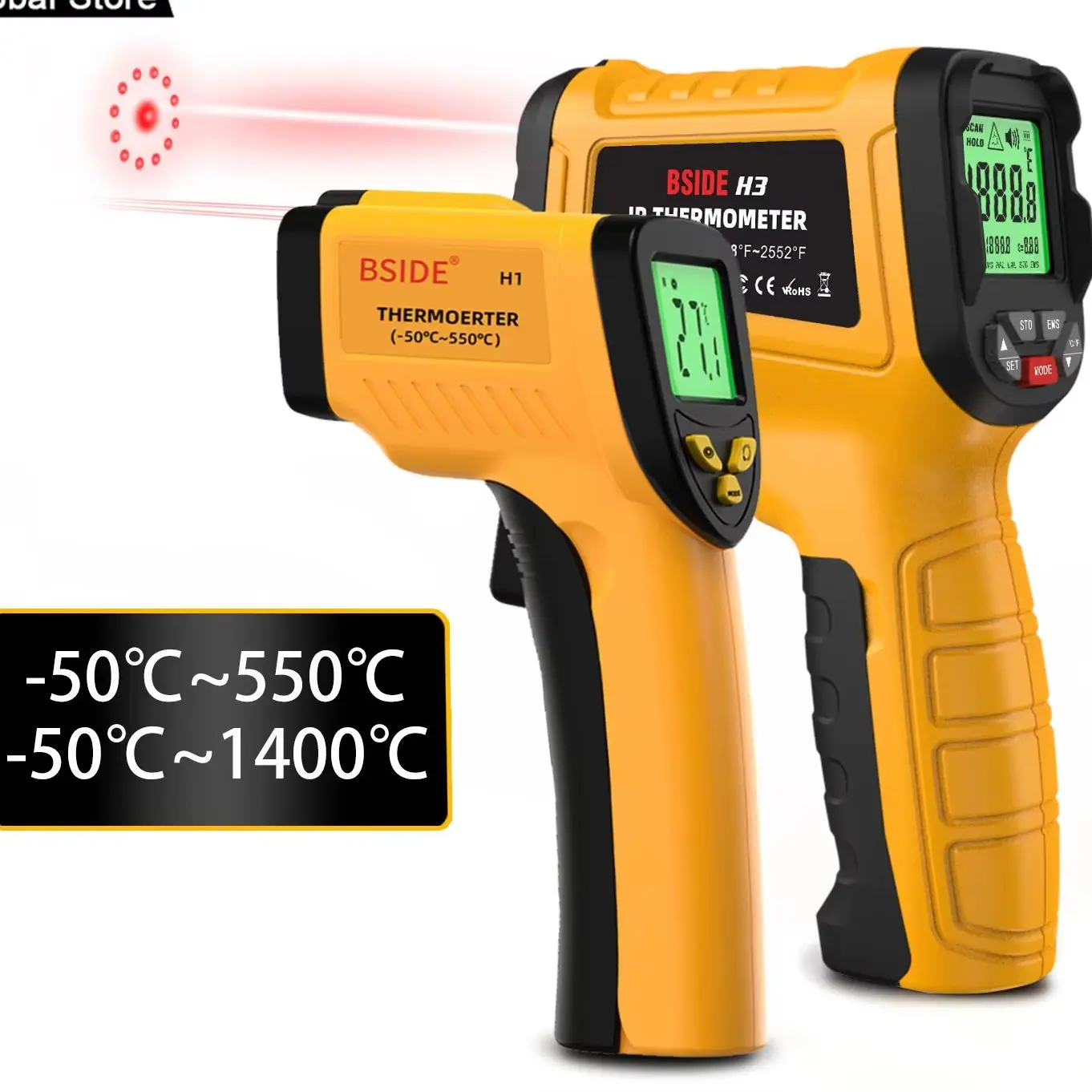 BSIDE H3 Infrared Thermometer Gun -50~1400°C Handheld Digital Laser Industrial Non Contact Temperature Meter Measuring Tester