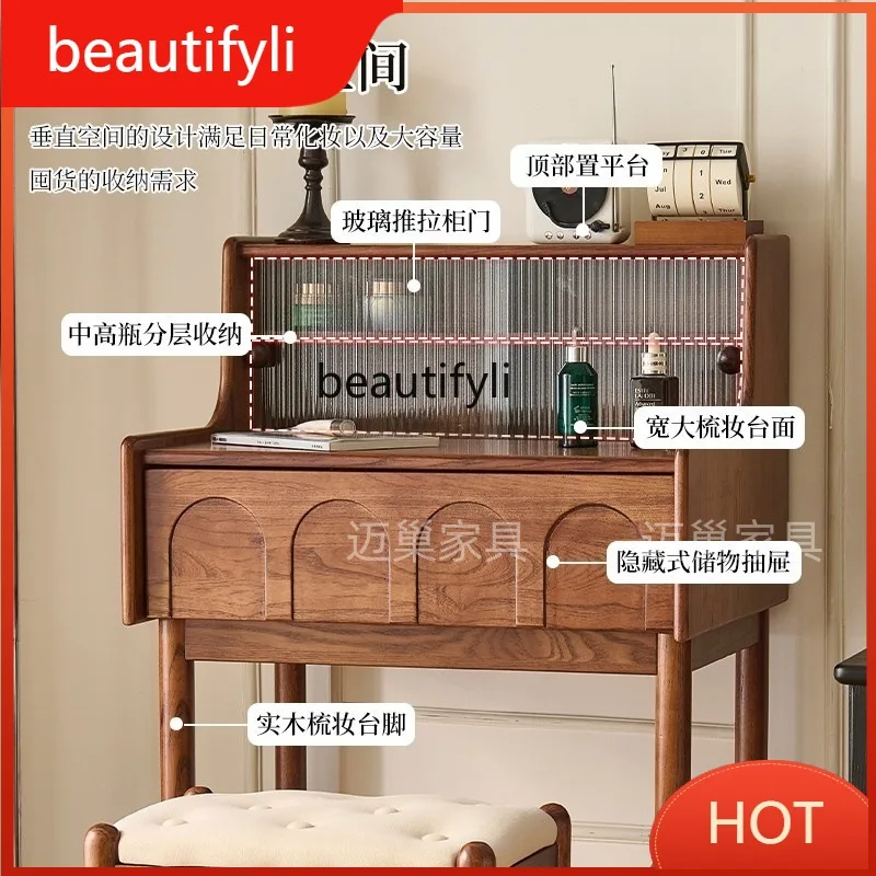 

A139 French Vintage White Wax Wood Solid Wood Dressing Table for Bedroom Small Apartment with Storage Makeup Table