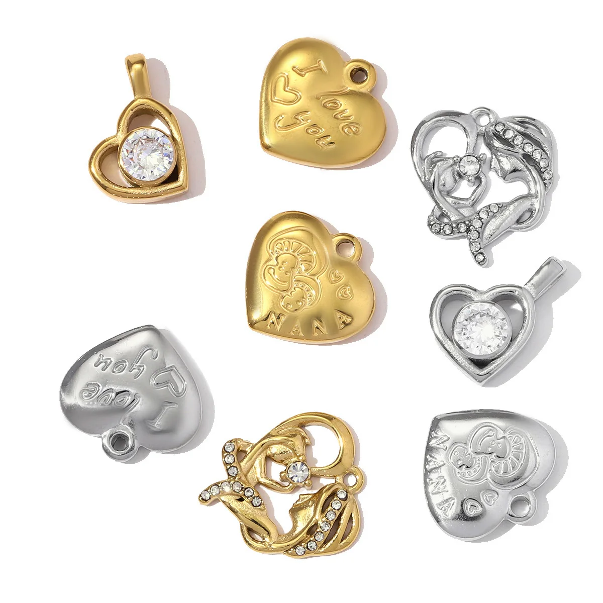 3Pcs/Lot Stainless Steel Heart Charms I love You Necklace Pendant For DIY Making Earrings Necklace Accessories Wholesale