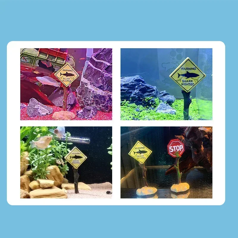 Resin Aquarium Decoration Ornaments Artificial Shark Warning Sign Landscaping Accessories for Fish Tank Aquarium Background