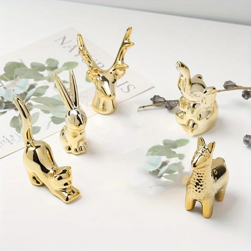 Ceramic Animal Figurines Ornaments, Gold Home Decor Sculptures and Statues Handmade Artware Gifts