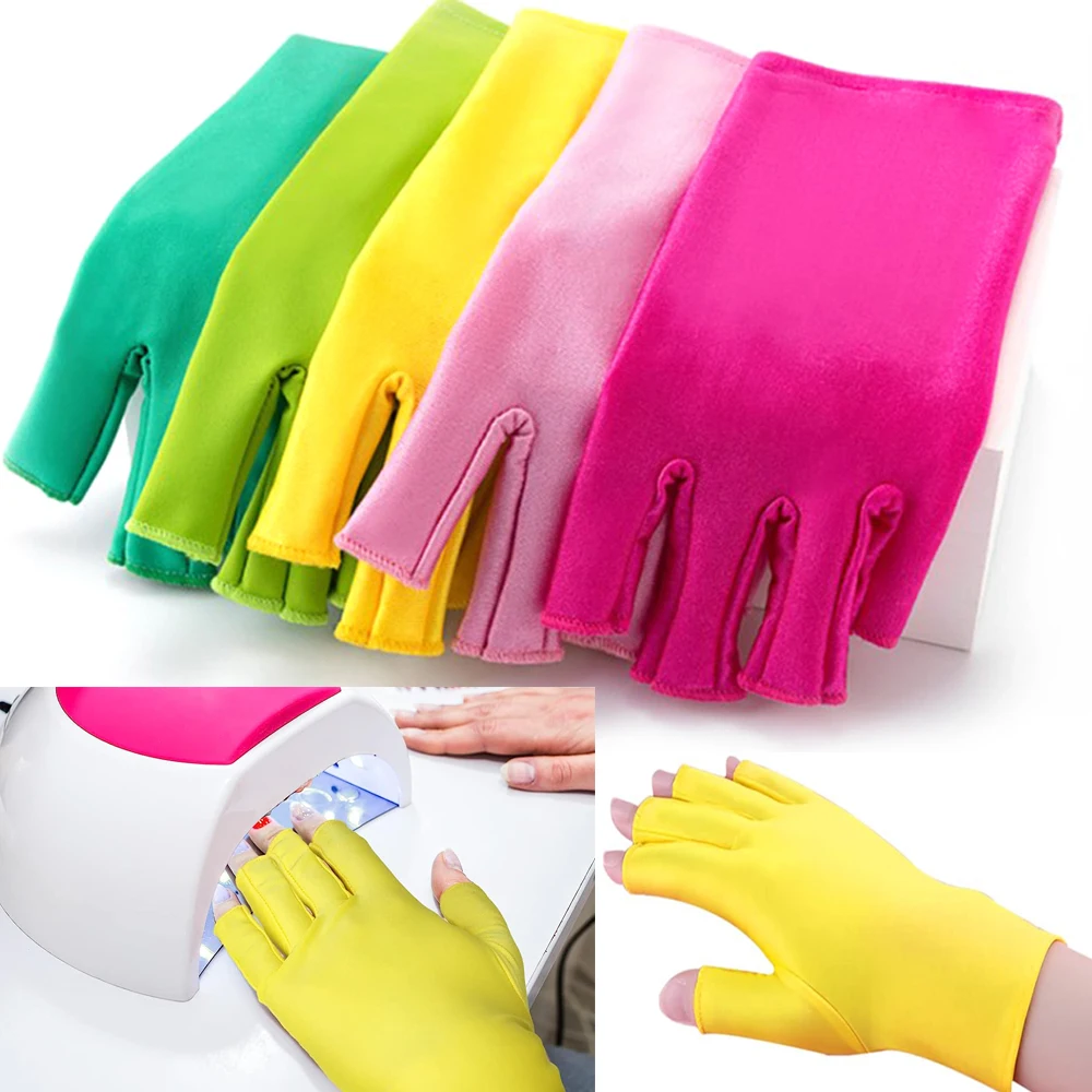 1Pair Nail Art Anti UV Radiation Protection Dryer Gloves Fingerless LED Lamp Nails Dryer Radiation Hand Manicure Nail Art Tools