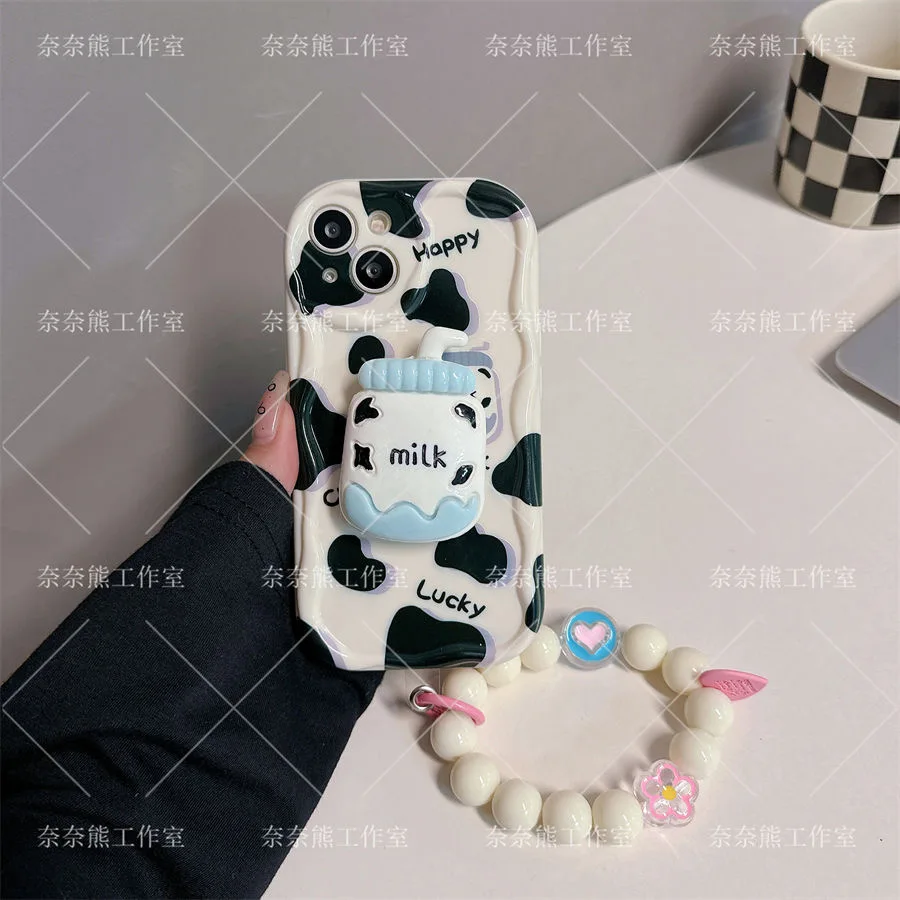 Cute Milk 3D Wave Bracket Bracelet Case for OPPO Realme 12 11 10 9 8 7 7i 6 Pro Plus C67 C55 C31 C35 C11 C12 C15 C20 C21Y Cover