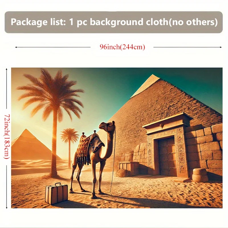 لافتة خلفية الهرم المصري والجمل - ديكور حائط مصر القديمة مع هرم عظيم من جيزا، مشهد صحراوي - بدون كهرباء