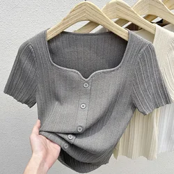 New Summer Women Tops Short Sleeve Knit Sweater Women Pullover V-Neck Black White Women Sweater Blusas Mujer De Moda 2024 G622