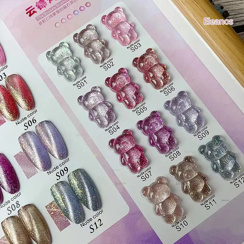 Elefil os-Ensemble de vernis à ongles gel œil de chat, 12 couleurs, 15ml, pour salon de manucure, super lumineux, VPN, flash actif, rose, vert, magnétique, 2024