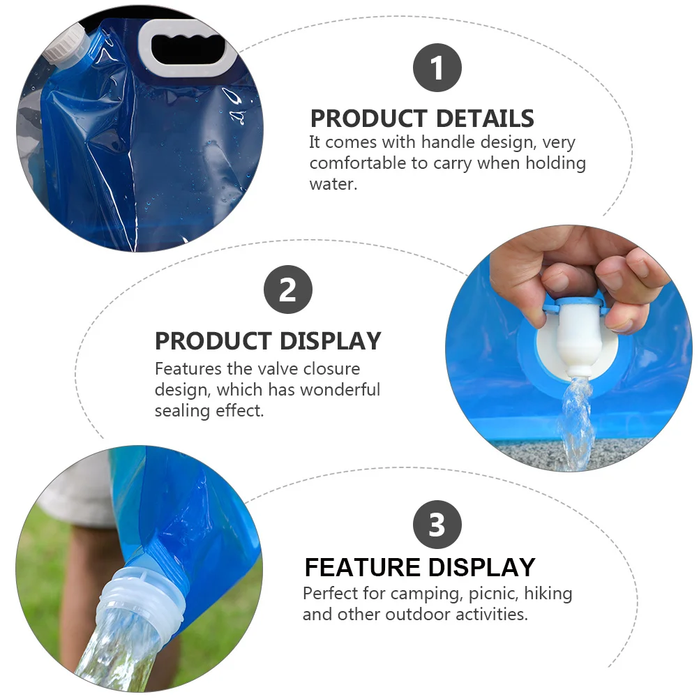 

2Pcs Flexible Folding Water Container with Handle Closure Design Perfect for Outdoor Sports Activities Water Bag