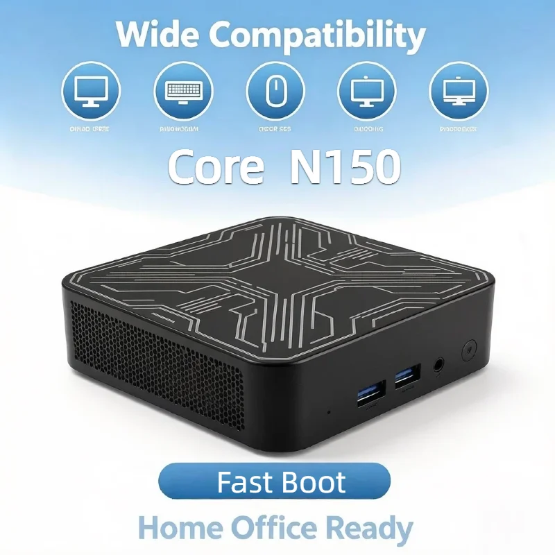 2026 N150 Mini Desktop Host 16GB RAM 1TB M.2 NVMe SSD 3x 4K 60Hz Screen WiFi6 Silent Cooling Fanless Small Computer Pro Max