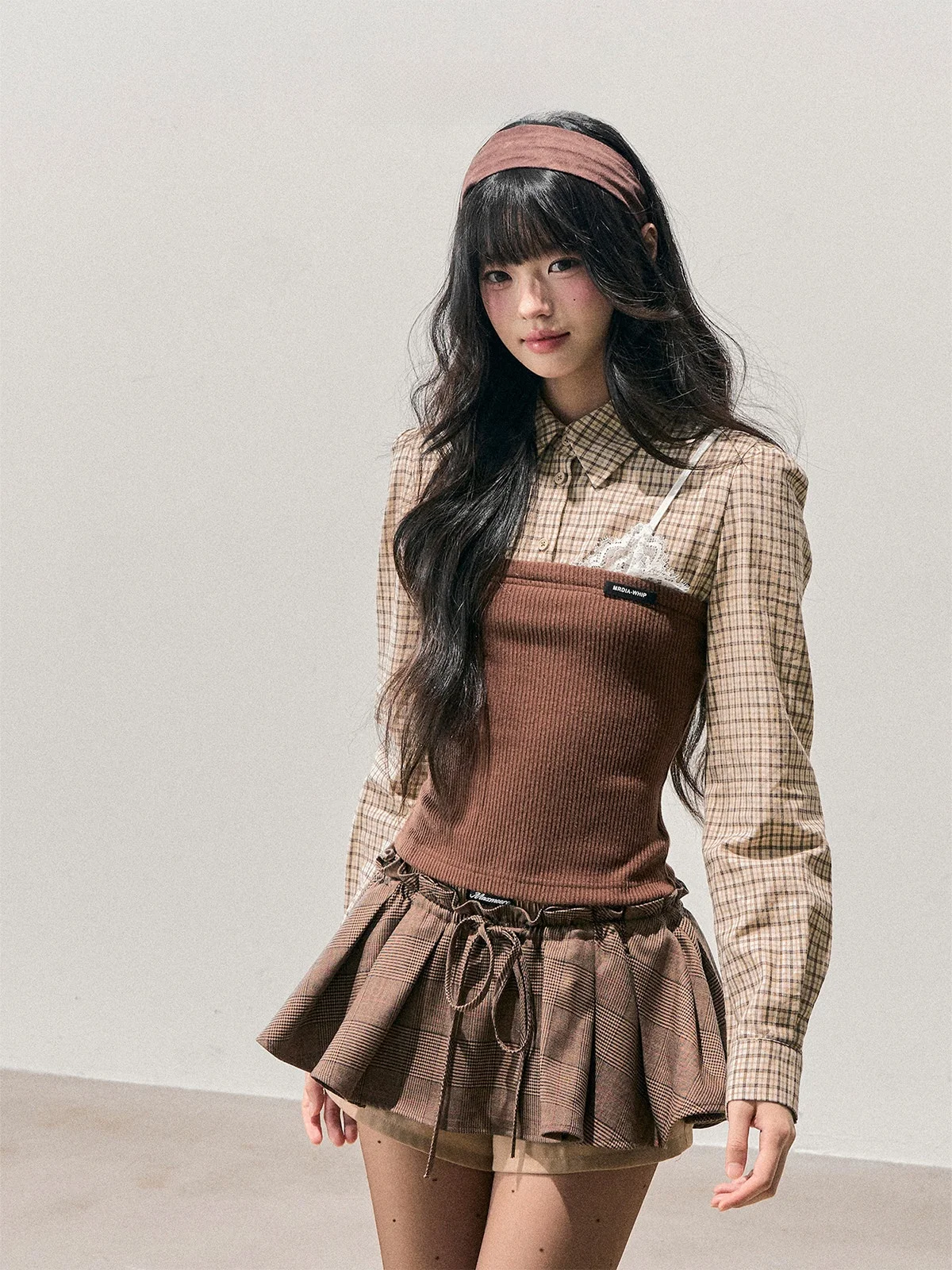 

Aomalm Women's Plaid Knitted Lace T-irt Fake Tee-Piece Sle Casual Cotton Long Sve Top for Winter Season