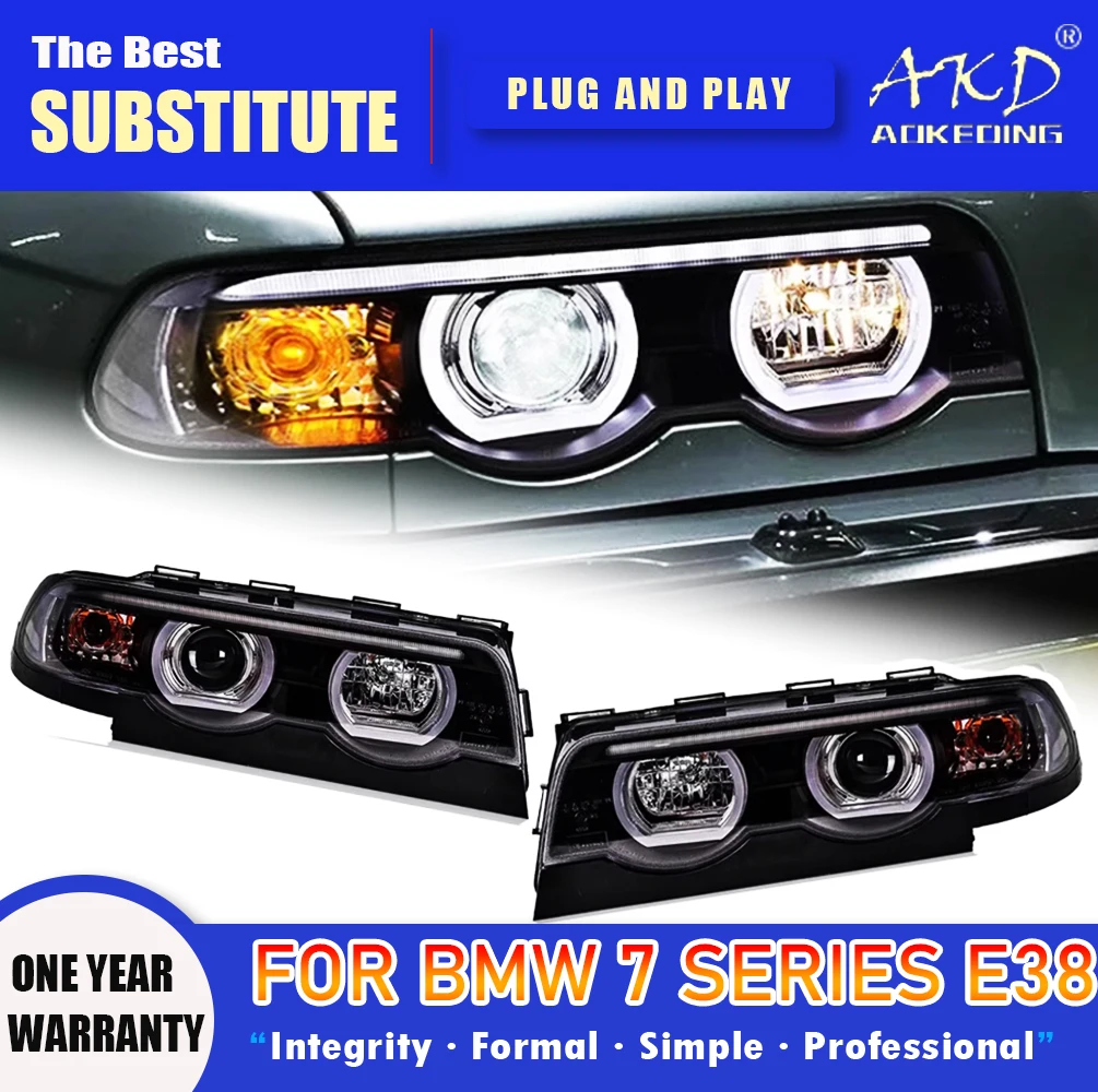 

AKD Head Lamp for BMW 7 Series E38 LED Headlight 1998-2002 Headlights 7 Series DRL Turn Signal High Beam Angel Eye Projector