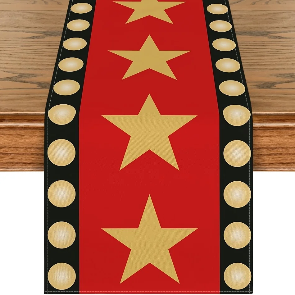 Movie Night Red Golden Star Table Runner - Multi-Size Red Carpet Home Party Decor