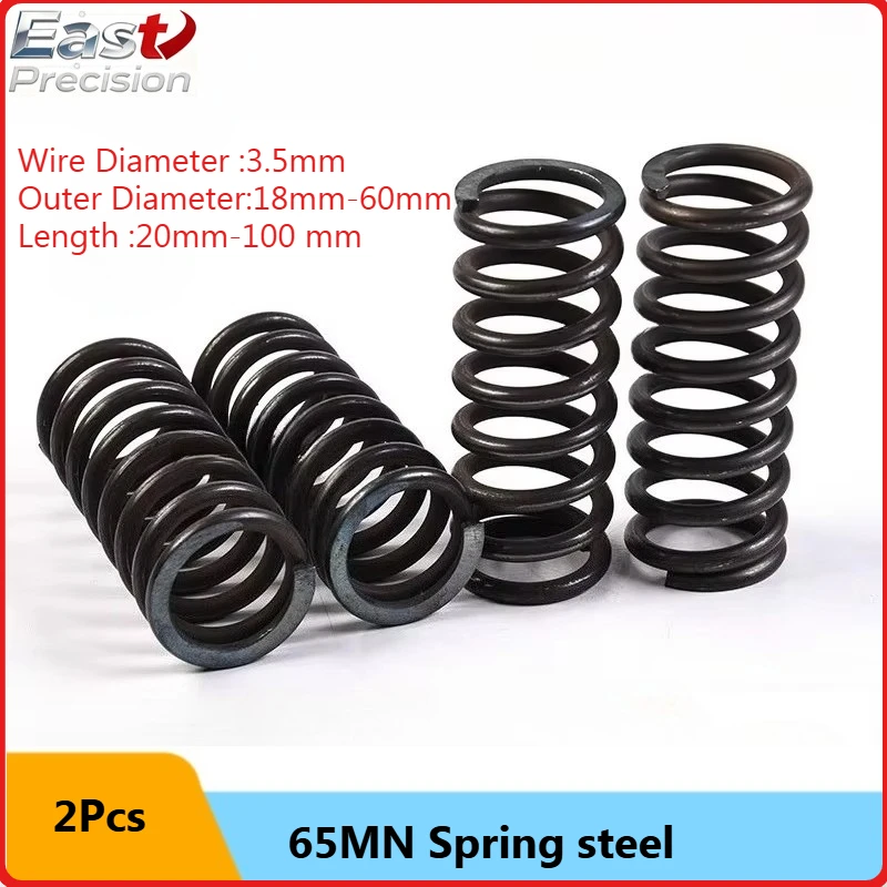 2PCS  65mn Manganese Steel Wire Diameter 3.5mm Outer Diameter 18mm~ 38mm Length 20mm~ 100 mm High Strength Compression Spring
