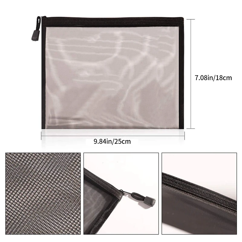 Imagem -03 - Black Mesh Zipper Pouch Maquiagem Bolsas Cosmetic Travel Organizer Pencil Case 12 Pcs