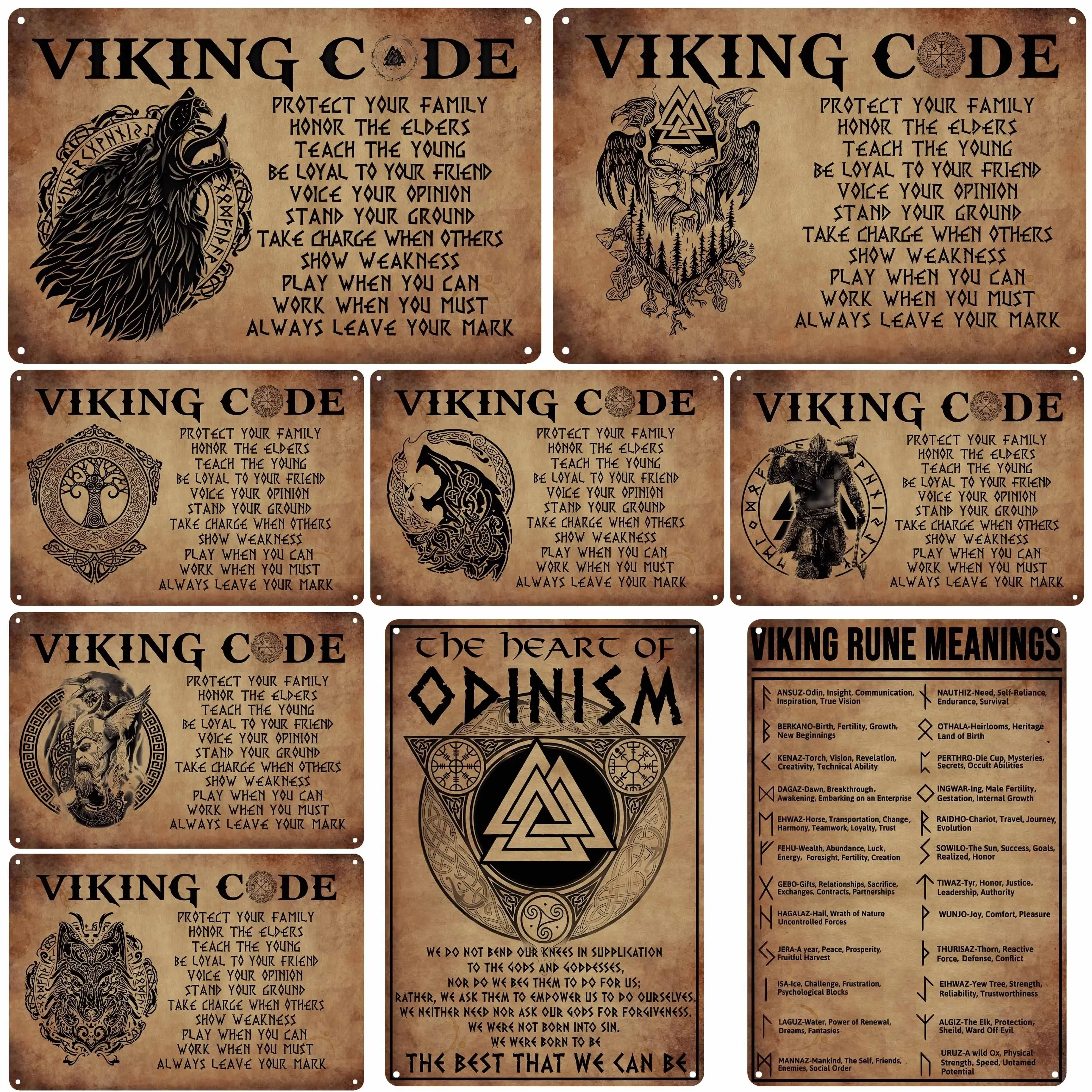 1pc Vintage Viking Metal Signs Wolf Viking Code Home Bedroom Kitchen Bathroom Bar Office Various Scenes Wall Decor 8x12 Inch