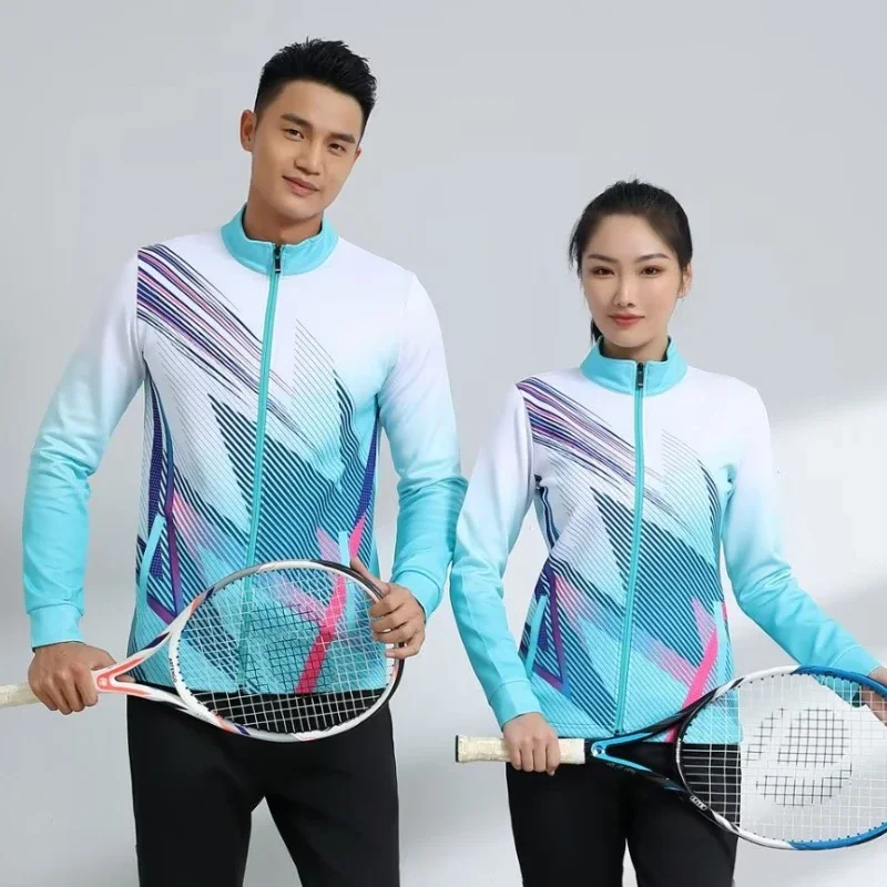 New in Autumn Winter Men Women Tennis Jacket Print Long Sleeve Table Tennis Ping Pong Badminton Jacket Couple Sportswear