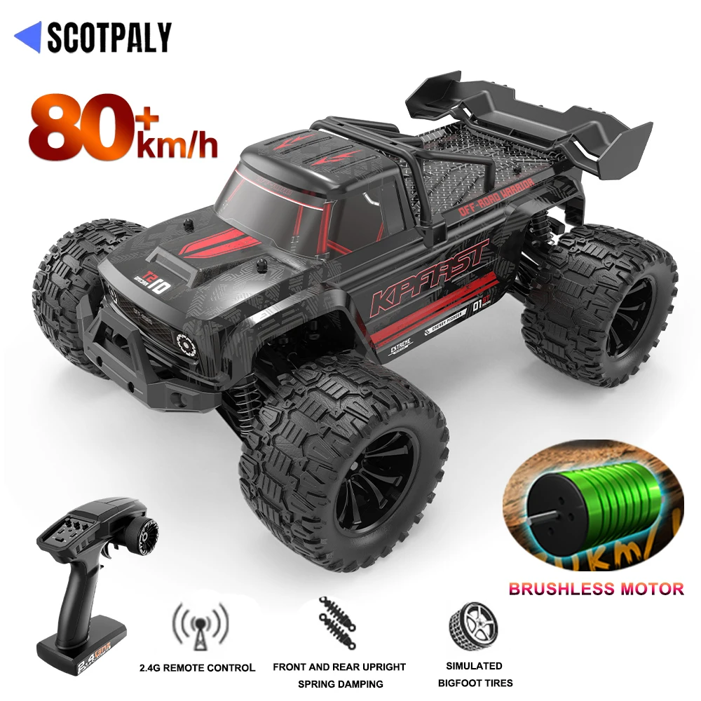 High Speed RC Car 1:14 Brushless Motor 80KM/H 2.4G 4X4 Off-Road Remote Control Car with LED Light Toys Kids