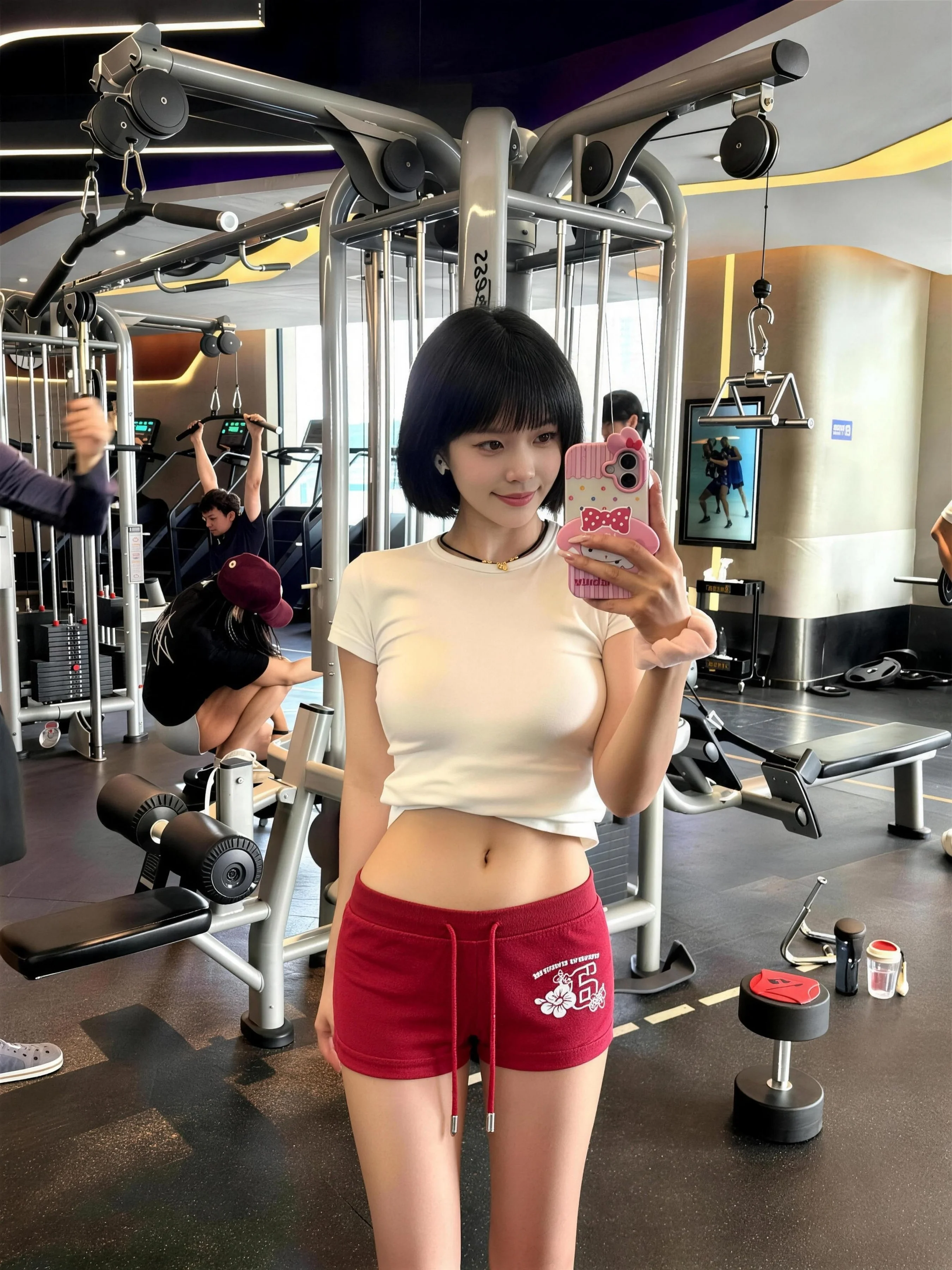 Red Floral Print High Waist A-Line Shorts Women's Summer Sport Fitness Yoga Three-Quarter Length Hot Pants Casual Straight Leg