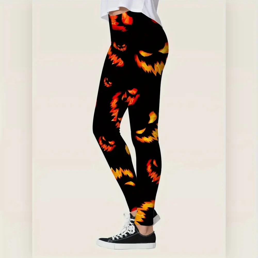 Halloween & Rose Skull Print Elastic elastic waist women\'s casual leggings spring Summer Fall