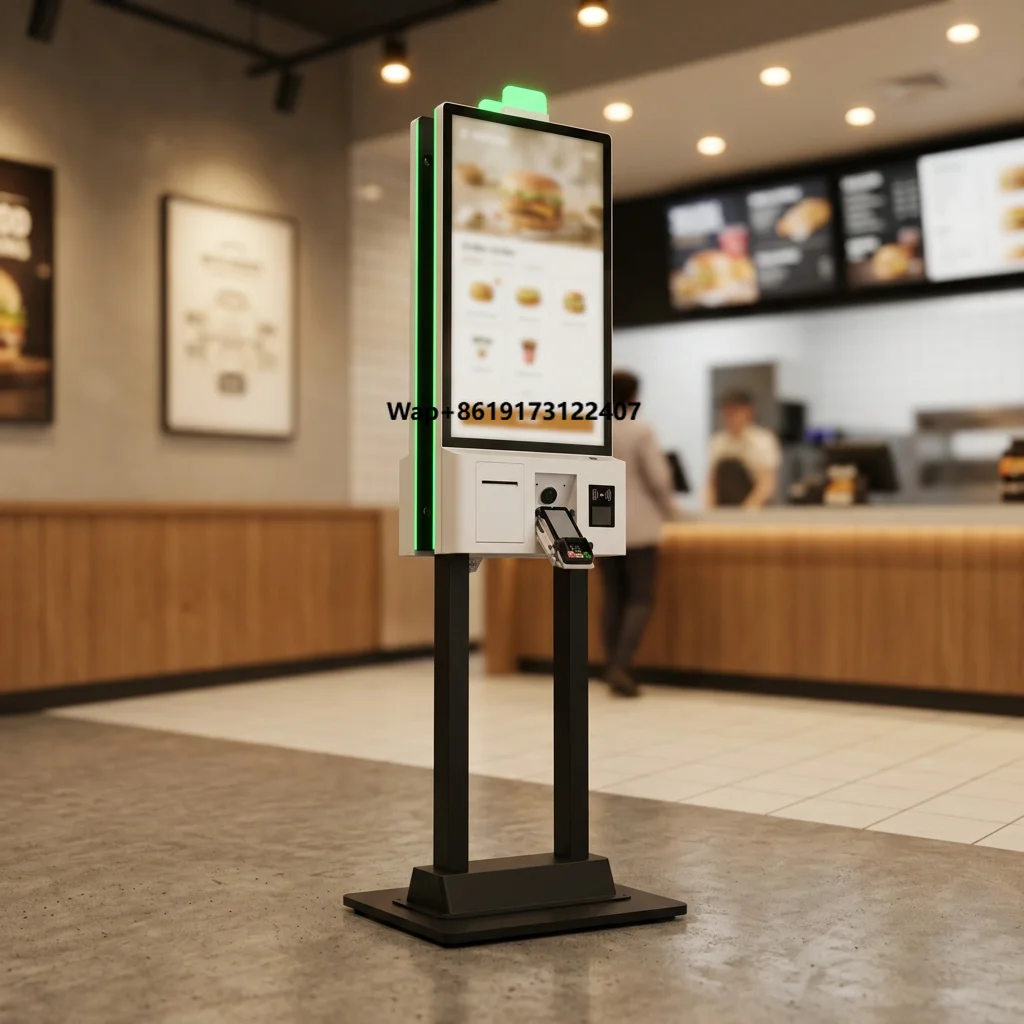 Floor Standing Dual Screen Self Ordering Kiosk Touch Screen Self Service Payment Kiosk for QSR Restaurant