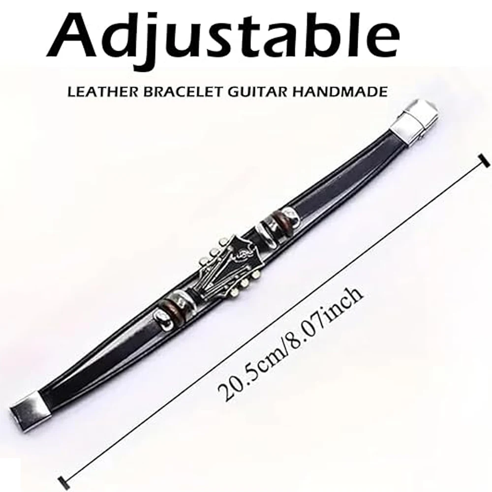 Retro Faux Leather Guitar Bracelet, Punk Rock Music Guitar Genuine Leather Bracelet, Handmade Braided Multi-Layer Wrap Bracelet image 3