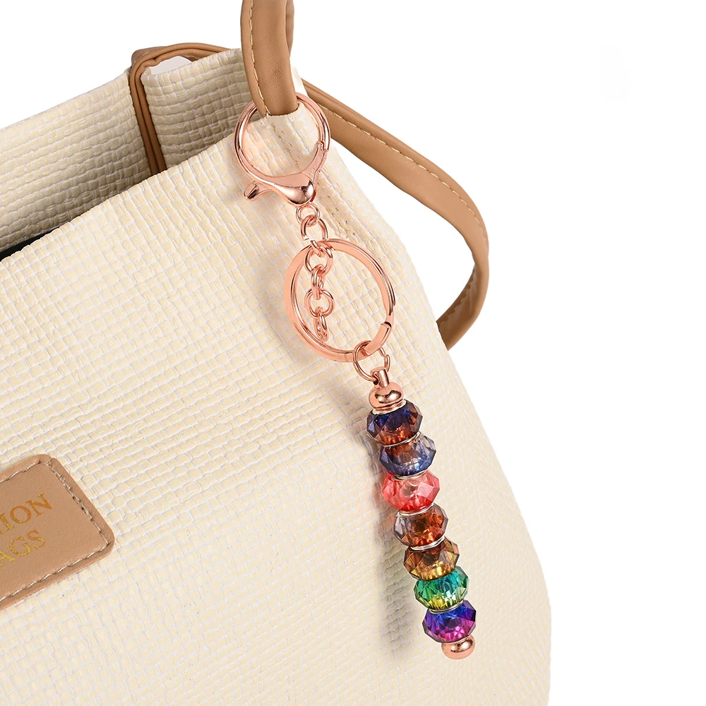DIY Perlen-Schlüsselanhänger Bastelset Metall-Schlüsselanhänger-Stäbchen mit Großloch-Kristallglasperlen Taschen-Set für Handwerk Schmuckherstellung Geschenk – Detail 3