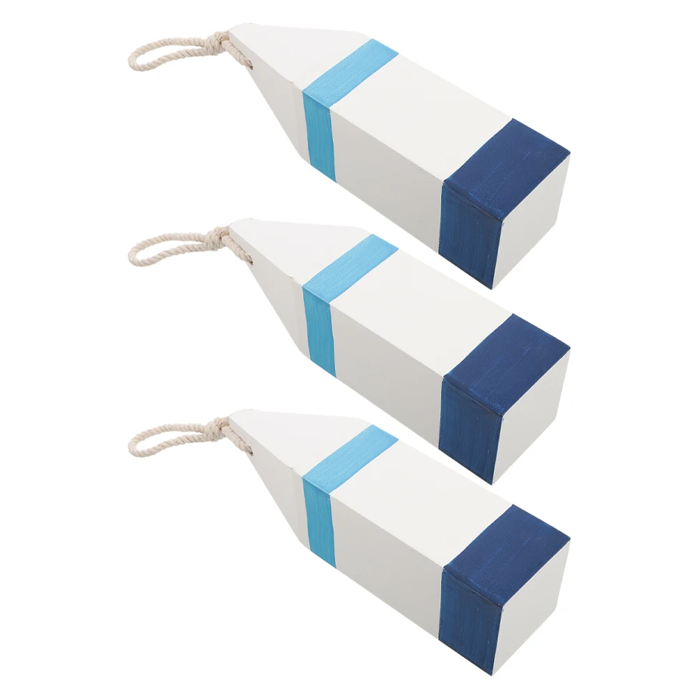 

3pcs Wooden Nautical Buoy Decorative Block Mediterranean Wall Hanging Coastal Ornament For Home Living Room Bathroom Office