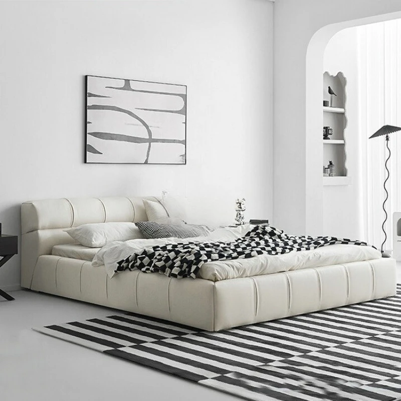 

Modern simplicity, double, master bedroom leather wedding bed, sunken cream wind puff bed