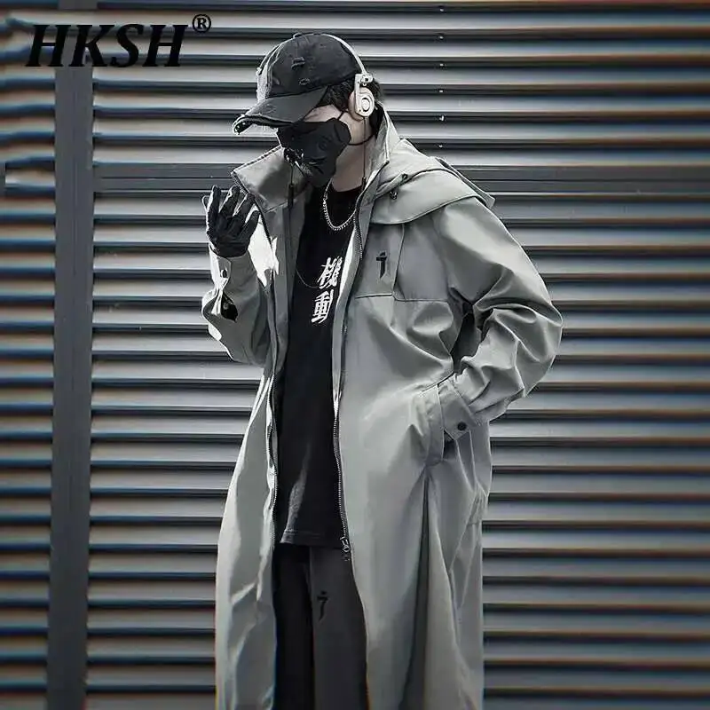 HKSH Heavy Industry New Autumn Spring Tactical Safari Style Double Zipper Long Windbreaker Men Loose Casual Hooded Trench HK2454