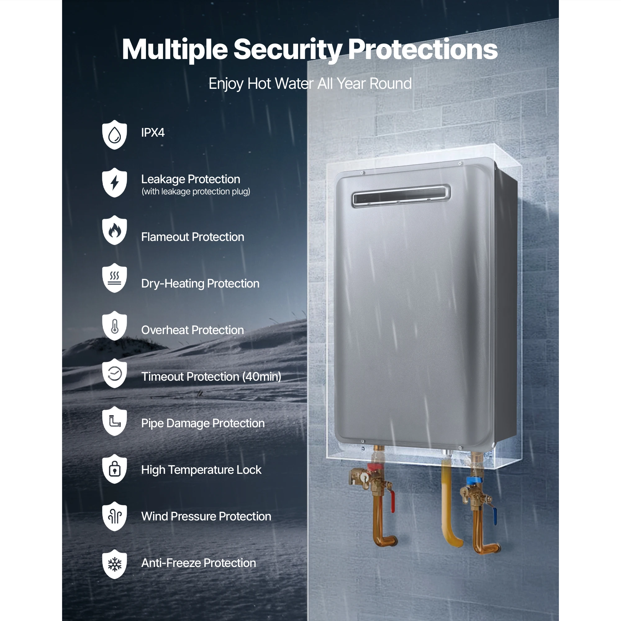 SucceBuy Aquecedor de água propano sem tanque 5,3/8 gal ao ar livre 120000 BTU Aquecedor de água quente instantâneoControle de temperatura inteligente para casa