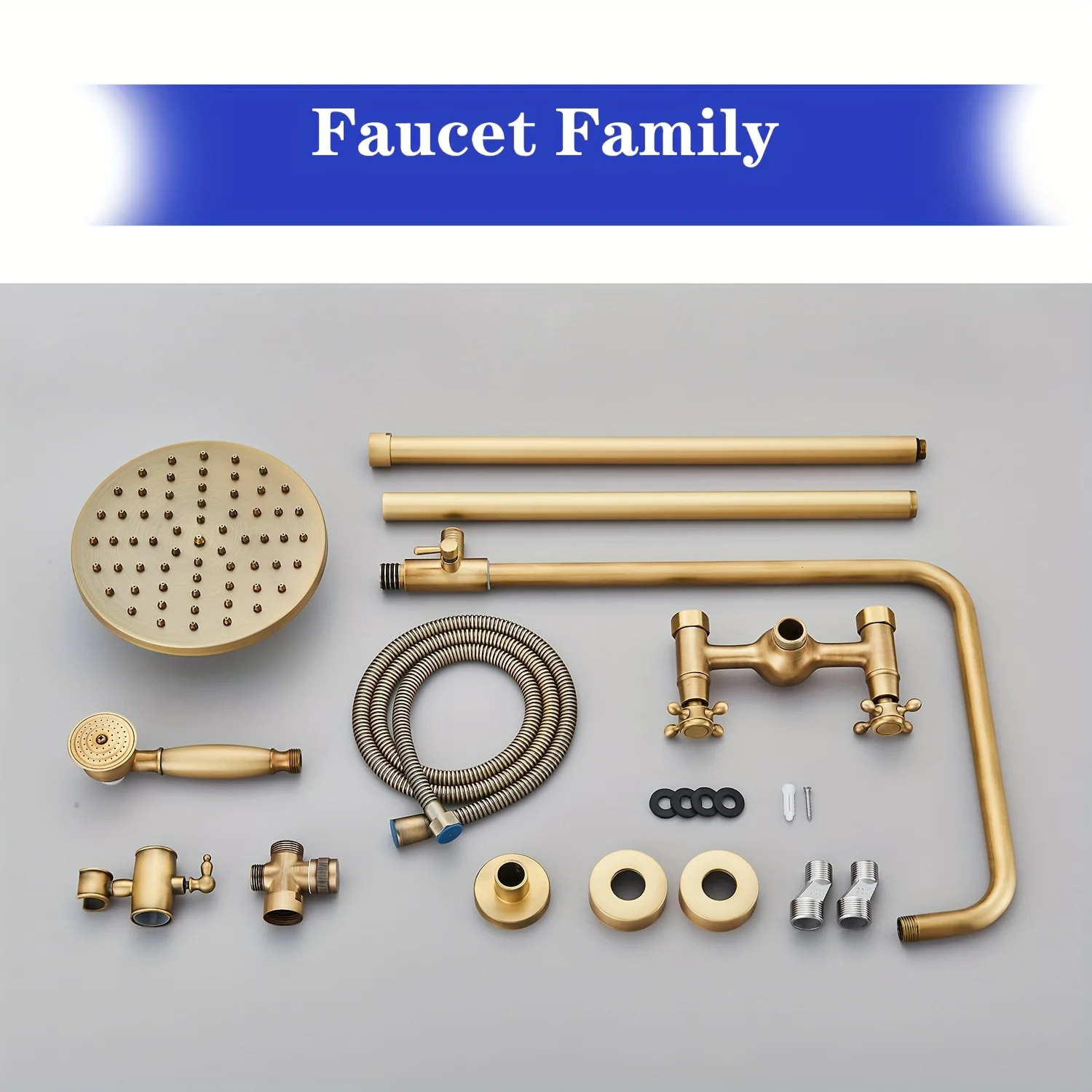 

8-дюймовая насадка для душа с дождевой насадкой, античная латунь, набор смесителей для душа в ванной комнате - 2 ручки смесительного клапана, набор ручных смесителей для распыления.