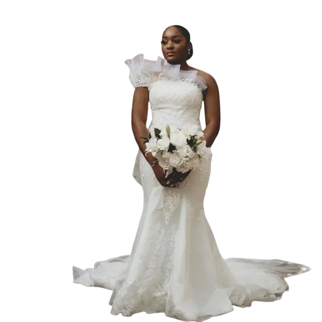 맞춤형 원숄더 머메이드 웨딩드레스 스윕 트레인 레이스 브라이덜 가운 플러스 사이즈 로브 드 소와레