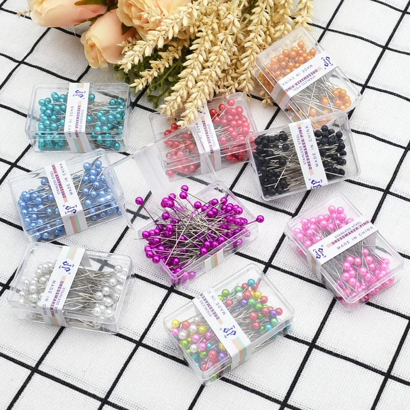 100Pcs Bead Needle Sewing Cut Patchwork Positioning Needle Color Pearlescent Plastic Dressmaking Pin Tools And Accessories