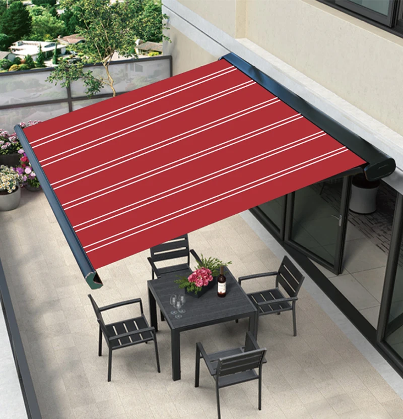 Motorized Full Cassette Wind Resistant Outdoor Folding Arm Retractable Awnings  Customization