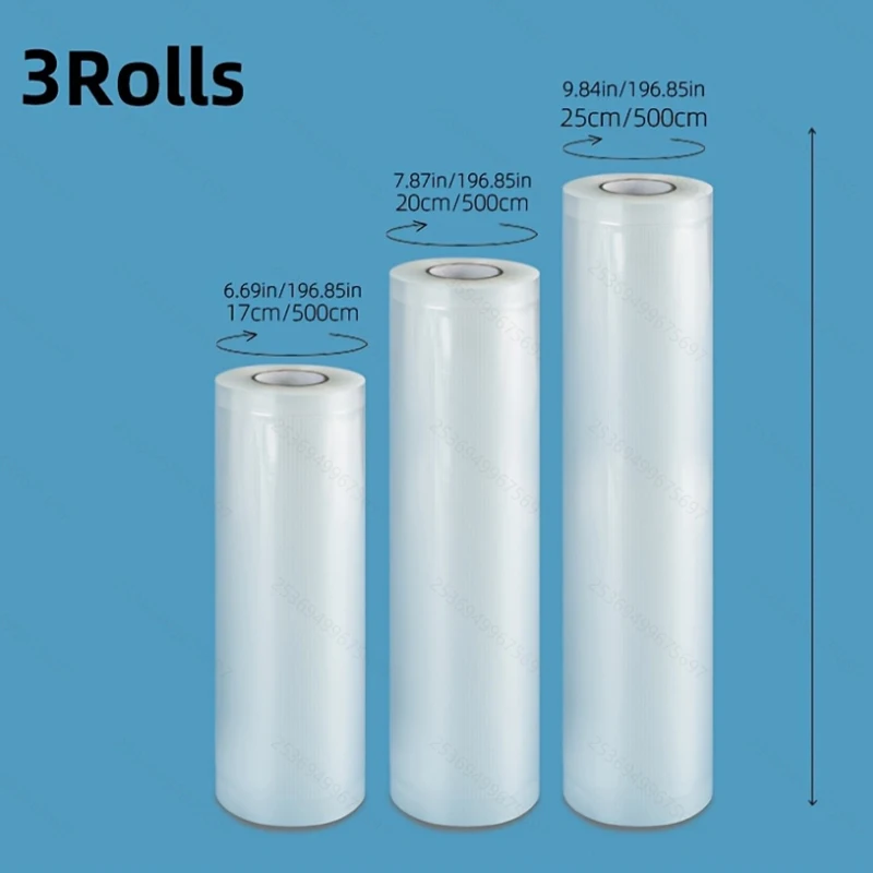 3 عبوات من أكياس الختم المكنسة الكهربائية (5 أمتار لكل منها) |   خالية من مادة BPA |   لتخزين المواد الغذائية، Sous Vide وإعداد الوجبات |   متوافق مع السدادات الكهربائية |   ف