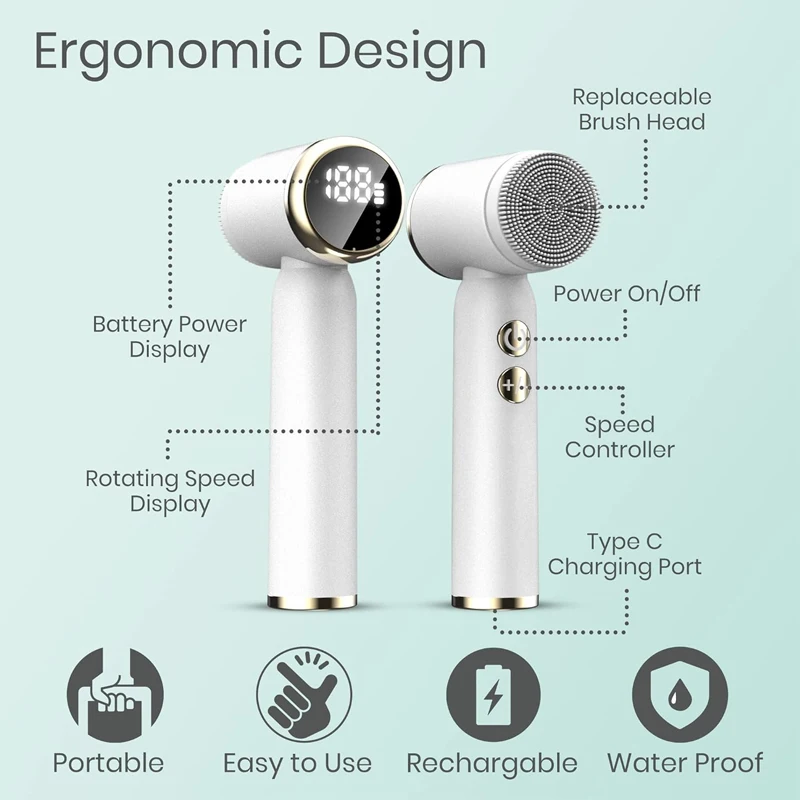 Portable Waterproof Facial Cleansing Spin Roller Sonic Massager Cleaner Brush Silicone Electric Face Brush Cleanser