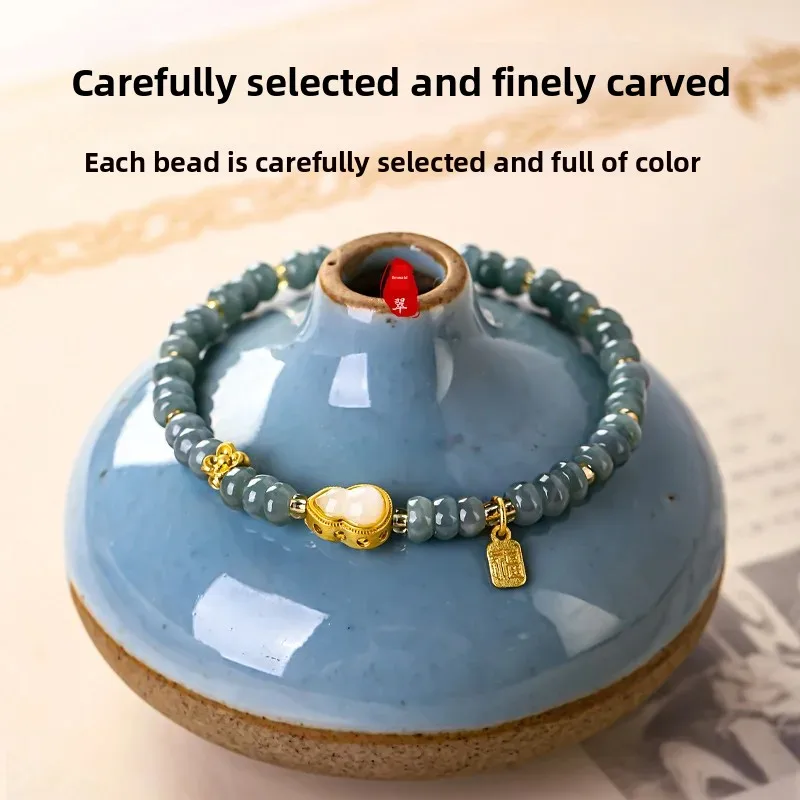 Blue Water Jade Abacus Beads Gourd Bracelet New Chinese Hand String This Life Year Cheongsam Hanfu Chinese Style Lucky Jewelry