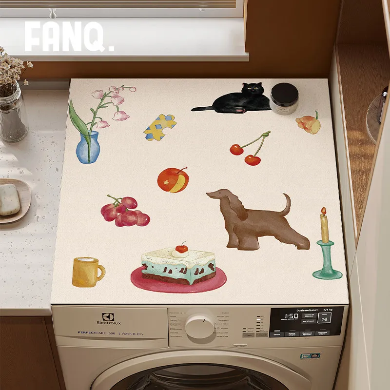 VIKAMA Watercolor & Still Life Diatom Mud Washing Machine Mat, 6 Designs, Non-Slip Absorbent Cover