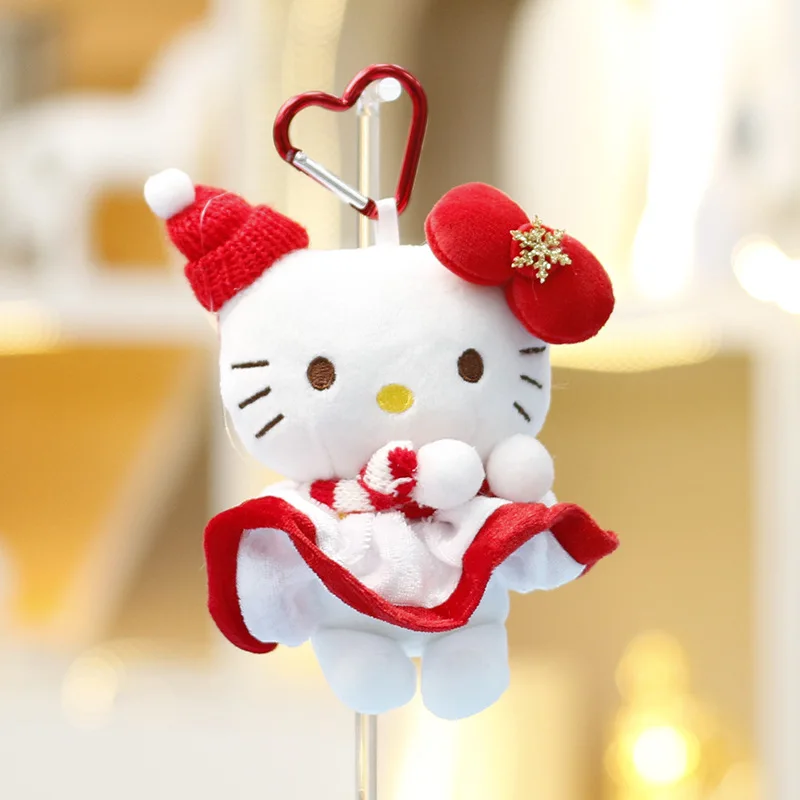 13CM Anime Hello Kitty Christmas Tree Snowman Style Plush Doll Keychain Kawaii School Bag Pendant Accessories Holiday Gift