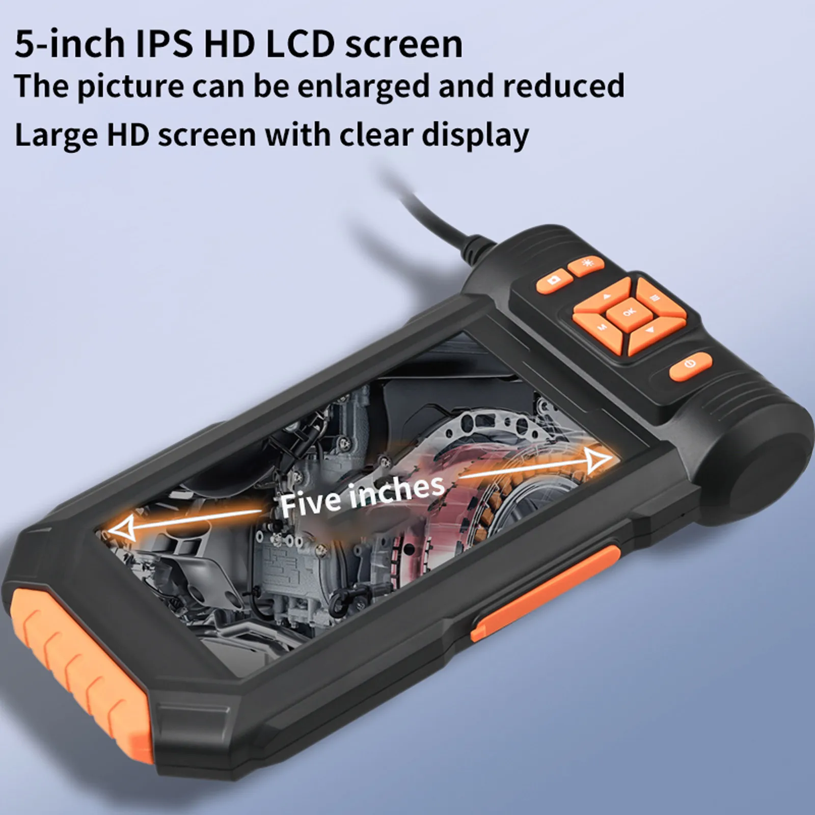 Industrial Endoscope Camera 1080P HD 5 Inch IPS Screen Flexible Bore Scope for Plumbing Automotive Sewer with LED
