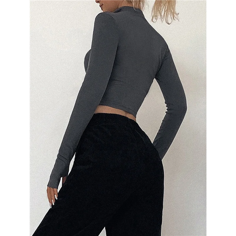 ASDS-Damen-Langarmhemden, Business-Casual-Oberteile, Kragen, V-Ausschnitt, gerippter Strickpullover, schmale Passform, Blusen, Y2k-Kleidung