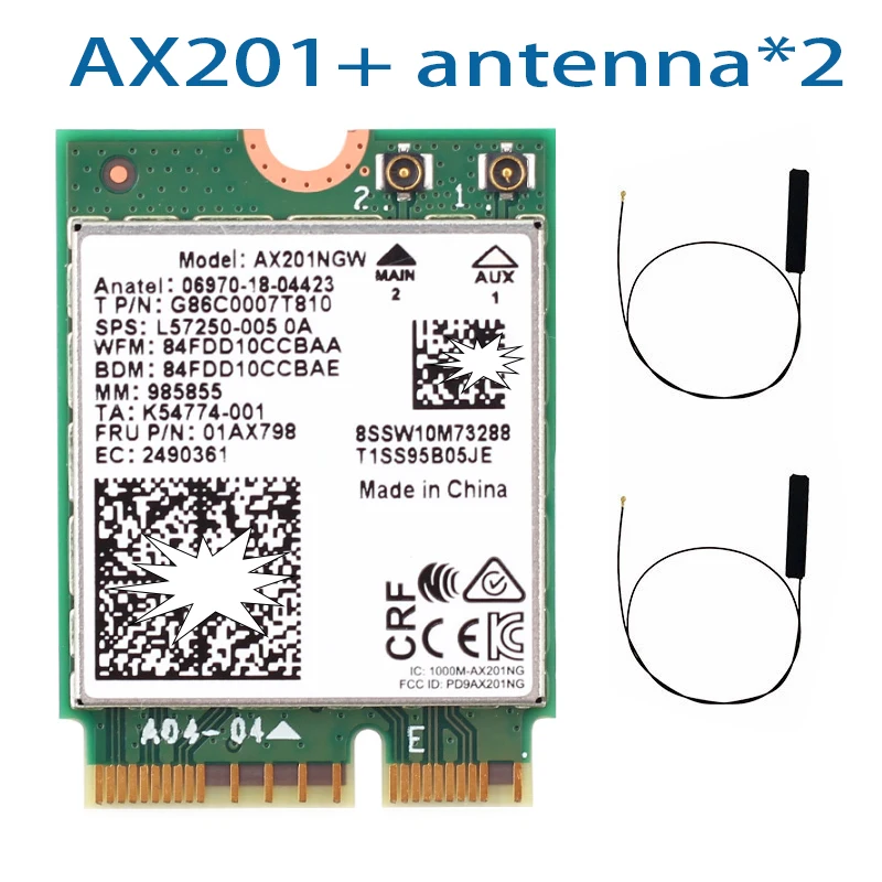 

AX201NGW AX201 для WIFI-карты 201NGW Bluetooth 5,0-двухдиапазонный беспроводной адаптер Bluetooth, 6-гигабитная сеть Wi-Fi 2400M