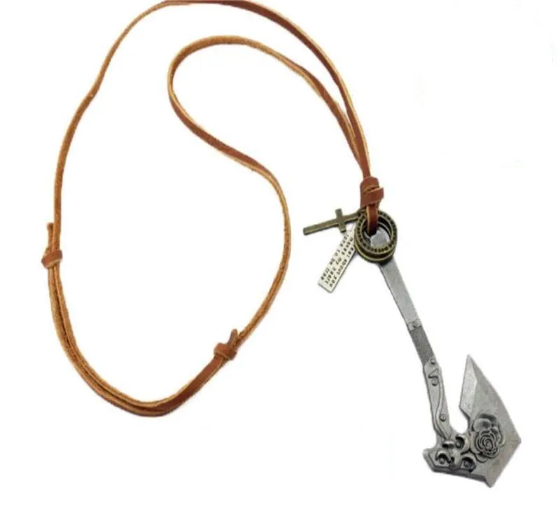 

Hot selling male gift necklace axe alloy pendant cowhide necklace lovers necklace wholesale hip hop halloween The sword