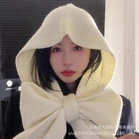 Winter Warm Scarf Hat One Piece for Women Stripe Knitted Hooded Wrap Shawl Cape Fashion Outerwear Neck Protector