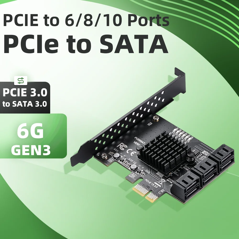 PCIe 3.0 GEN3 to SATA 3.0 Expansion Card 6/8/10 Port 6Gbps ASMedia ASM1166 Controller HDD SSD Adapter Card For Desktop PC NAS