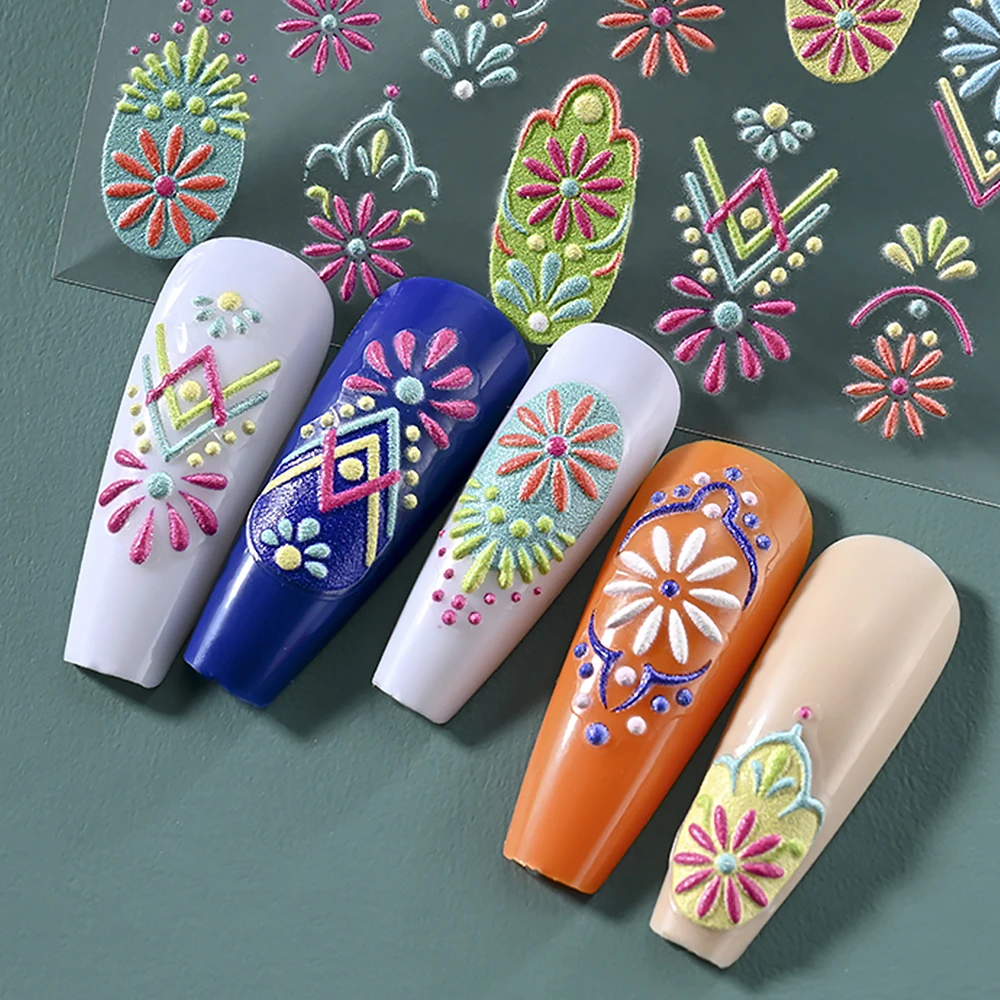 5D Sollievo Retro Bohemian Totem Adesivi Per Unghie 1 pz Stile Etnico Dipinto Autoadesiva Colore Decalcomanie Per Unghie ManicureDecor Adesivo FAI DA TE