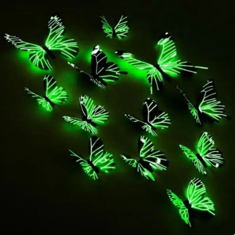 12Pcs Glow in Dark 3D Butterfly Wall Stickers Creative DIY Decals for Girls Room Living Room Home Wall Art Decoration