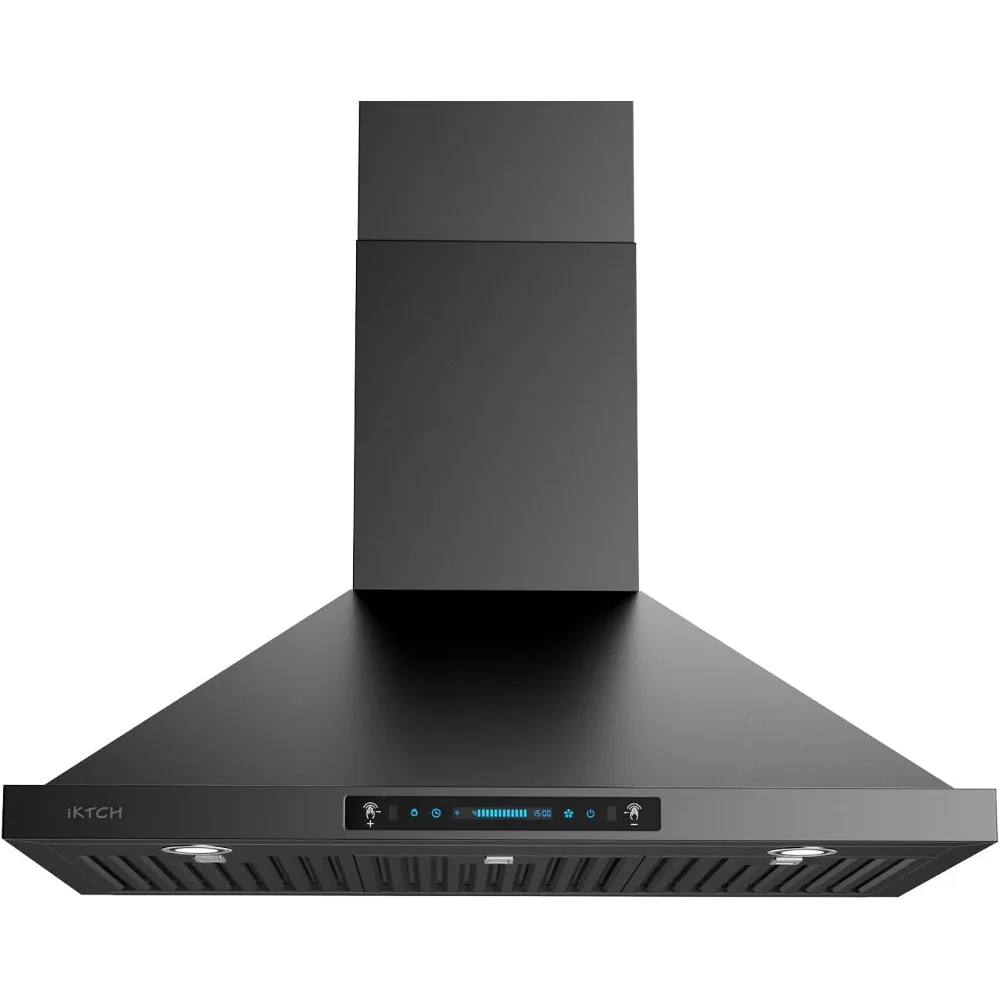 

36 inch Black Wall Mount Range Hood, 900 CFM Ducted/Ductless Stainless Steel Vent Hood with Gesture Sensing